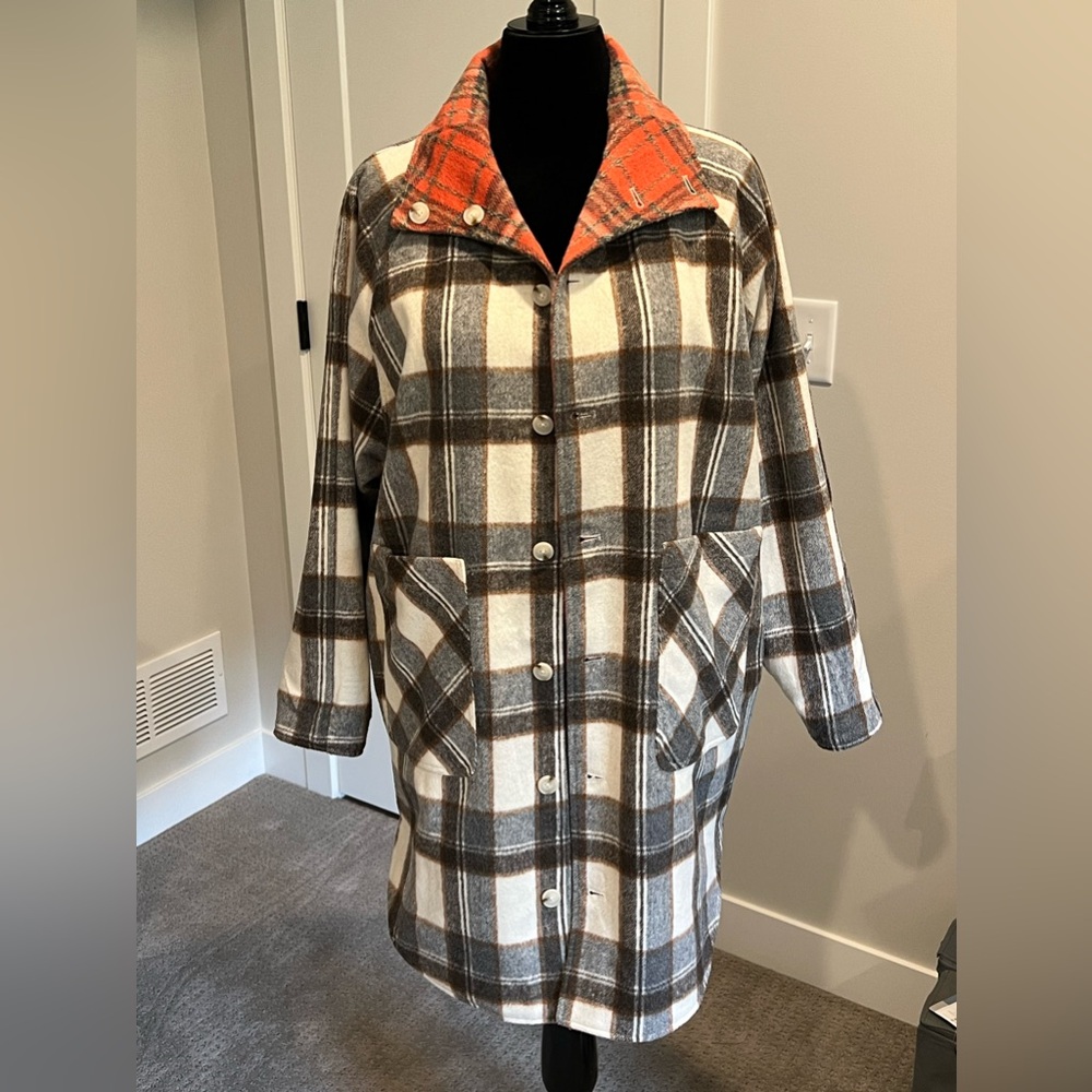 BlankNYC Womens Coat Size Medium Table Talk Plaid Reversible Button Front